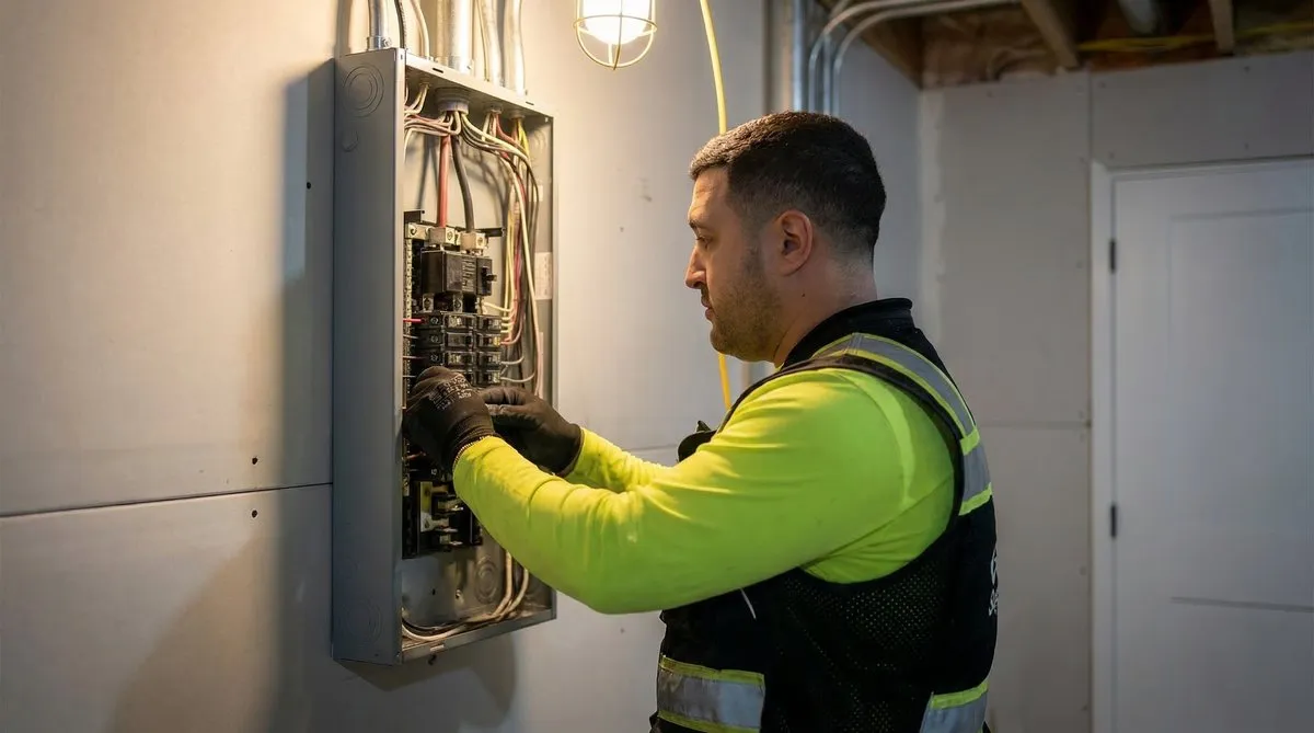 Jordan Jones — Master Electrician working on a residential electrical panel