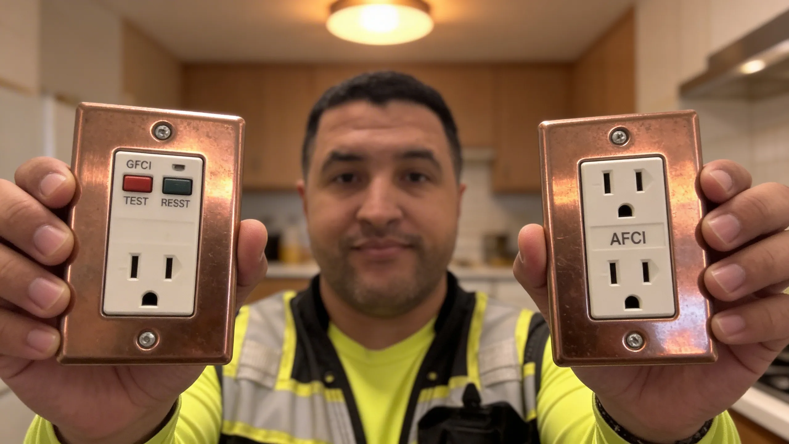 GFCI and AFCI outlet comparison showing different safety mechanisms