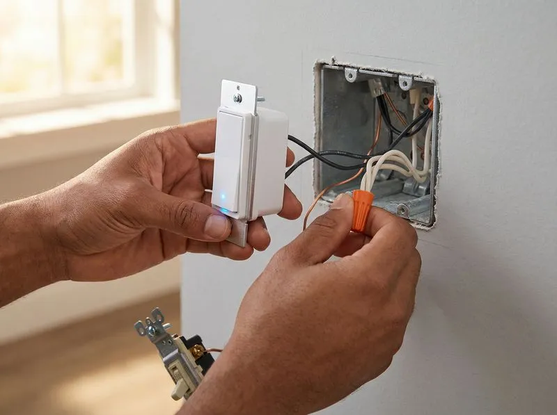 Installing a smart Wi-Fi light switch connecting neutral wires in a residential wall box