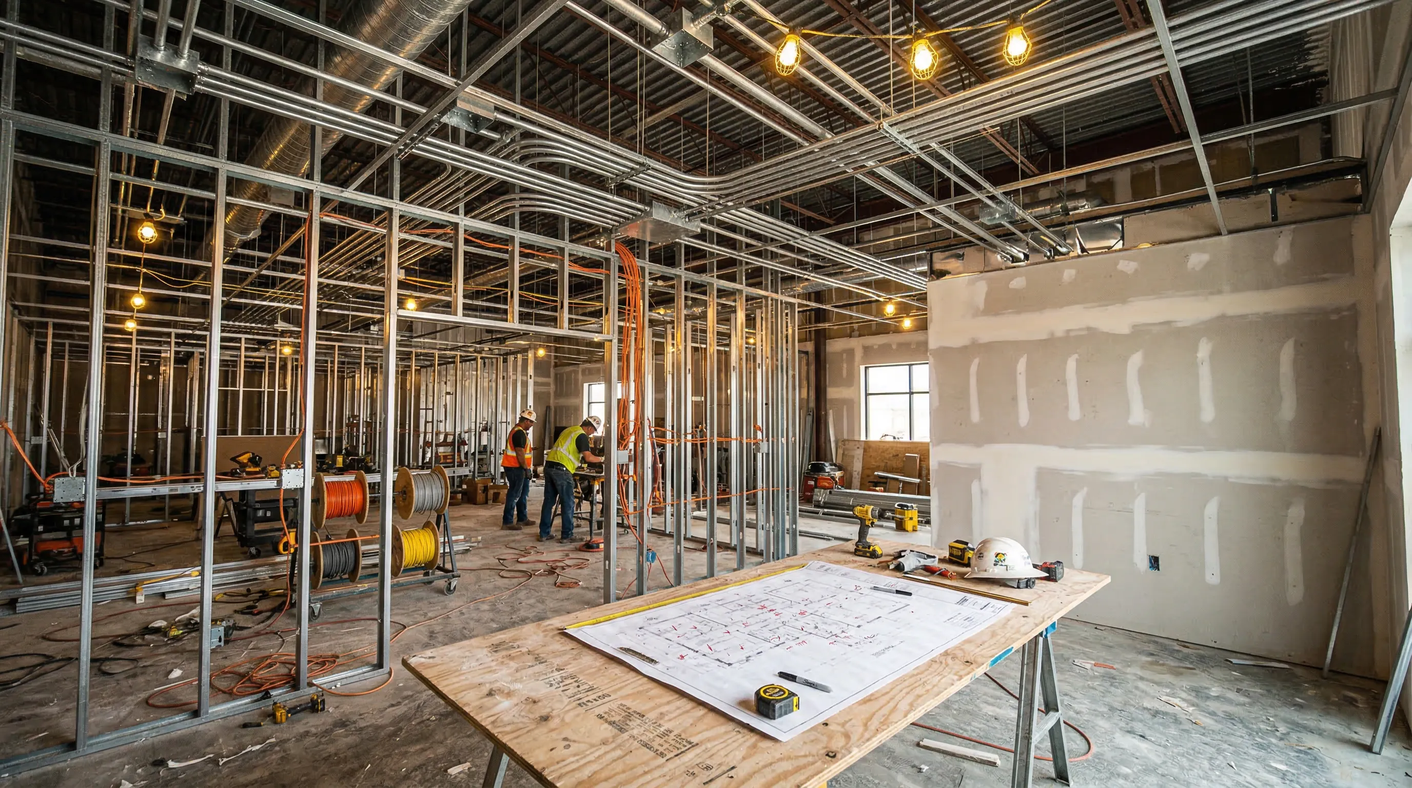 Electrical rough-in for a tenant improvement build-out in a commercial space