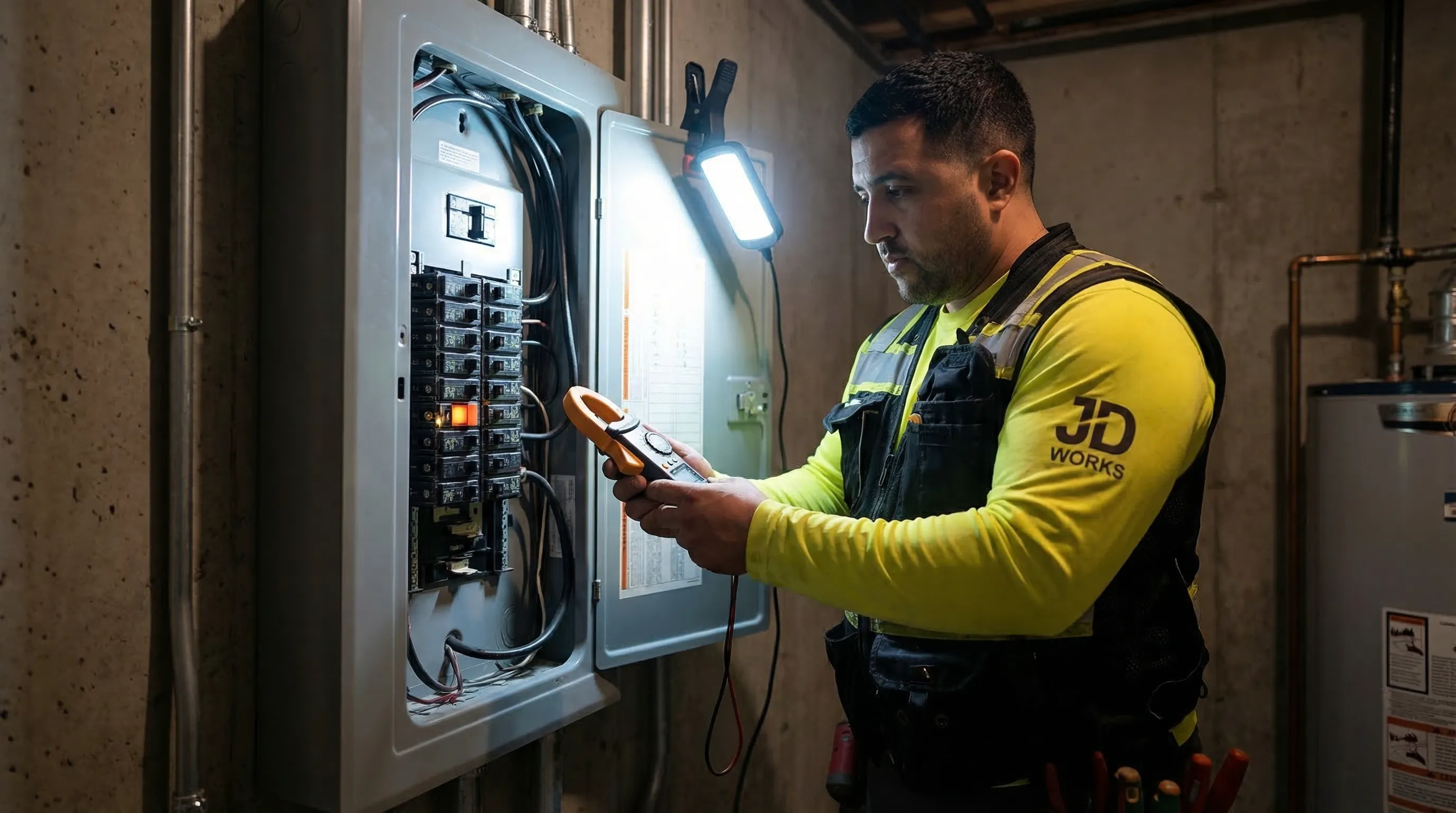 Electrician installing a dedicated circuit at a residential breaker panel