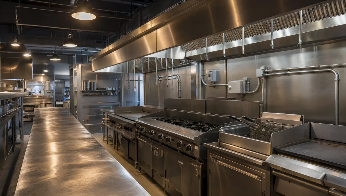 Commercial restaurant kitchen in Atlanta with exhaust hood and dedicated equipment circuits