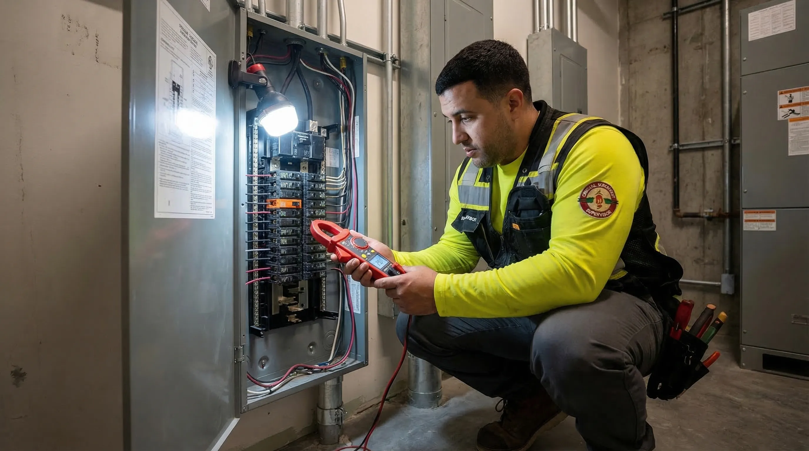 Licensed electrician conducting a thorough home electrical inspection