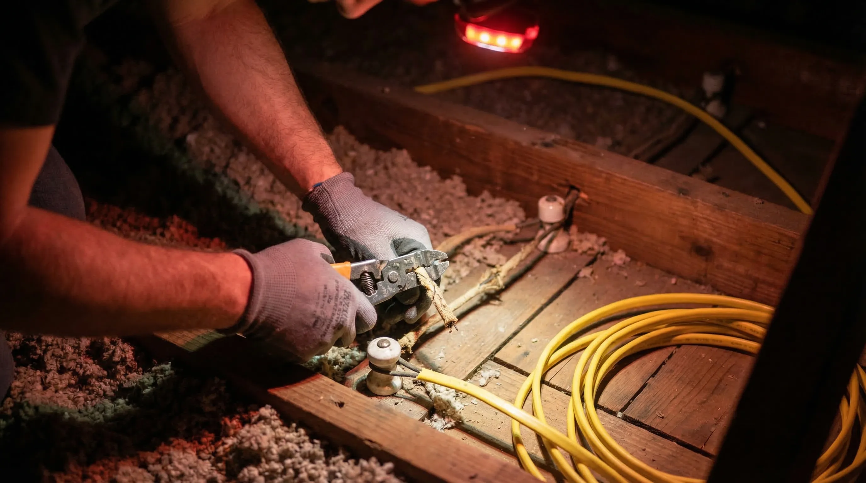 Old aluminum wiring being replaced with modern copper wiring in a home
