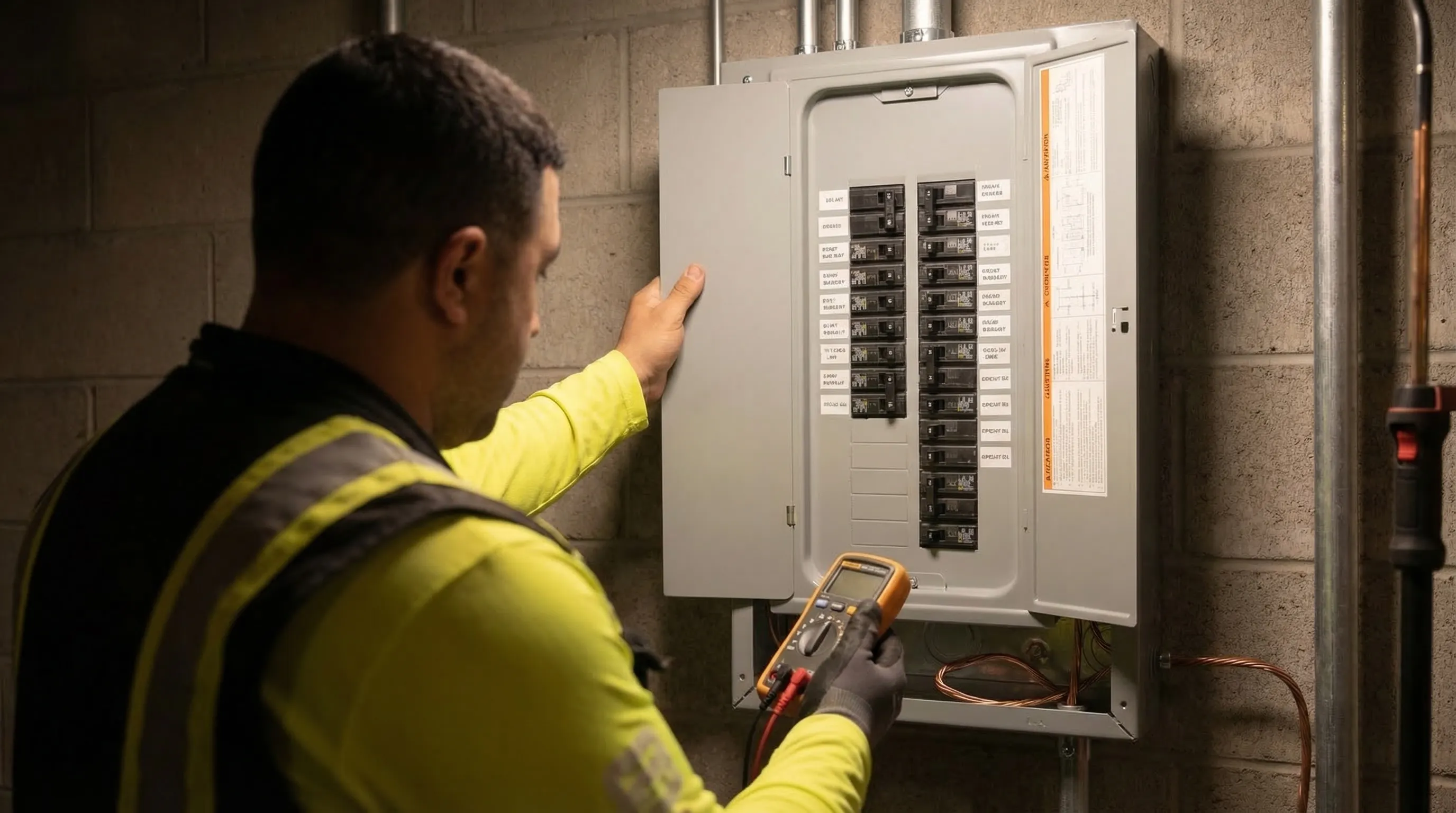 Electrician upgrading a residential electrical panel to 200 amps
