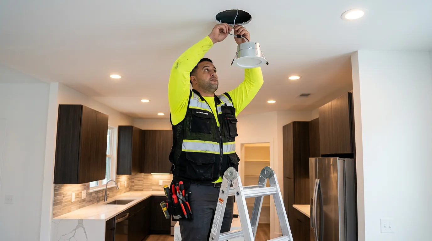 Recessed lighting installation in a modern Atlanta home living room