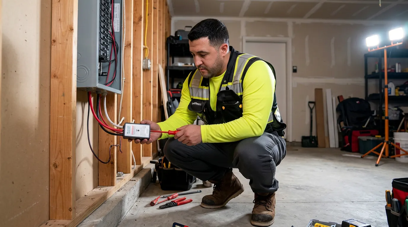 Whole-home surge protector installed at a residential electrical panel